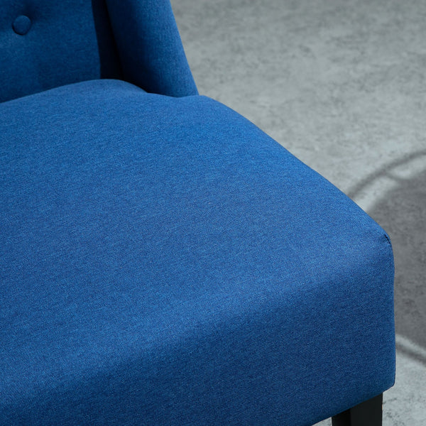 English Elm HOMCOM Mid-Century Wingback Loveseat Linen Upholstered Button-Tufted Two-Seater Sofa with Wood Legs Blue W2225P217479