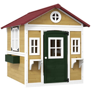 English Elm Toddlers Solid Fir Wood Outdoor Playhouse Cottage with Planter Boxes for Imaginative Play T3971P442836