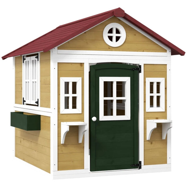 English Elm Toddlers Solid Fir Wood Outdoor Playhouse Cottage with Planter Boxes for Imaginative Play T3971P442836