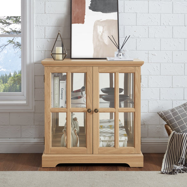 English Elm Led Curio Display Cabinet - Antique Oak Showcase With Adjustable Shelves, Remote & Lattice Doors For Home W2275P231692