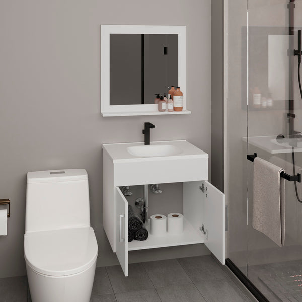 English Elm Blake Wall-Mounted Bathroom Mirror Cabinet with Two Shelves, Durable MDF, Modern Blanco Kronos Finish White 29.92 L x 24.8 W x 12.6 H B200P313686