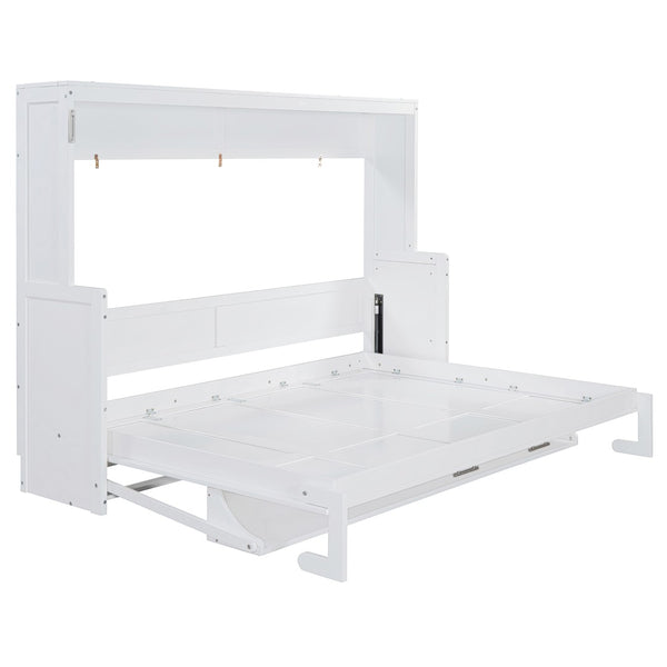 English Elm Queen Size Murphy Bed With Hydraulic Lift & Integrated Desk For Space-Saving Living Solutions N820S10033K-GIGA