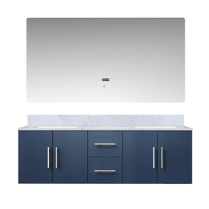 English Elm Navy Double Bath Vanity With Carrara Marble Top, Led Mirror & Ample Storage For Modern Bathrooms B2731S00669
