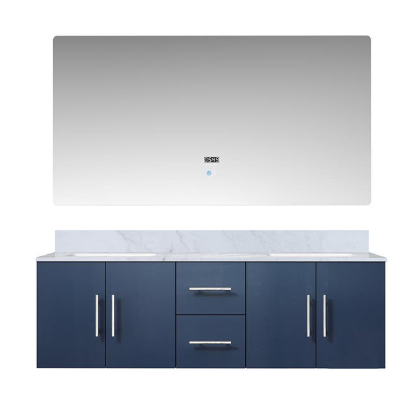 English Elm Navy Double Bath Vanity With Carrara Marble Top, Led Mirror & Ample Storage For Modern Bathrooms B2731S00669