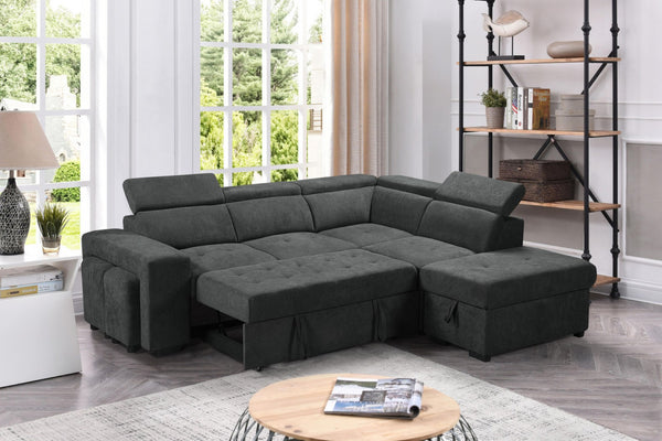 English Elm Remy Woven Fabric Sleeper Sectional with Storage Ottoman and Tucked Away Stools B2749S00184