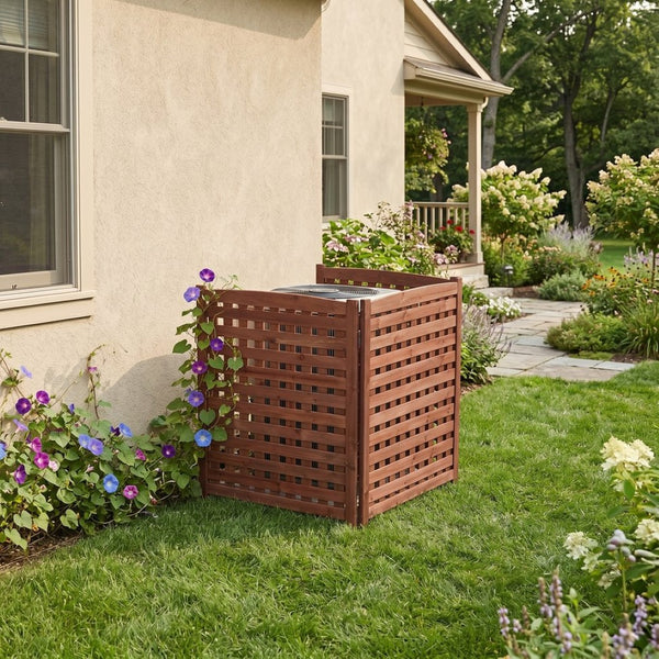 English Elm 3-panel Outdoor Slatted Wood Enclosure Screen for Ac Units Patios and Garden Areas Brown W2640P290517