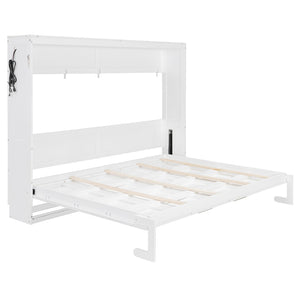 English Elm Queen-size Murphy Wall Bed with Led Ambient Lighting Usb Outlet and Graphic Panel White LP000357AAK