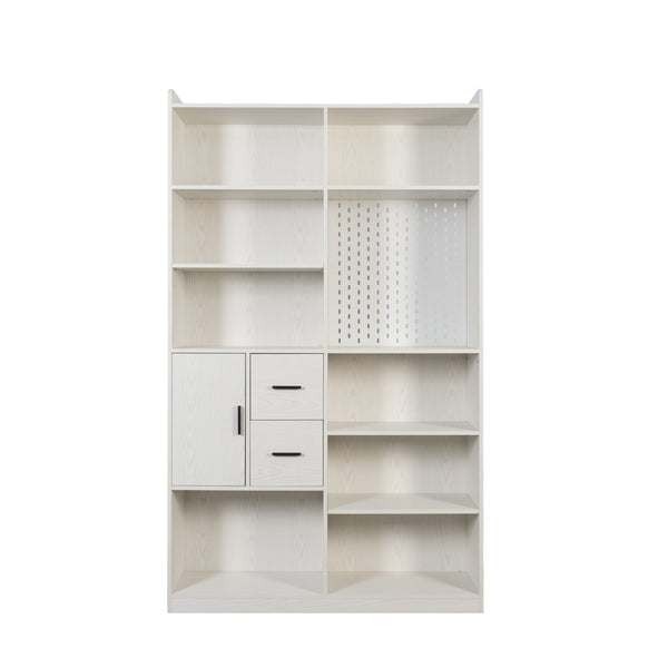 English Elm Bookshelf 79" Tall Modern White Pegboard Bookcase with 9 Shelves, 3 Deep Drawers & Customizable Display W331P295438