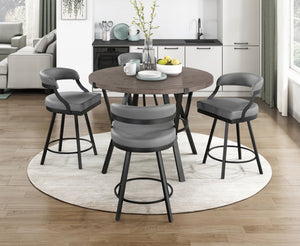 English Elm Brown Oak Veneer Round Counter Height Table with Matte Black Metal Base Seats Four B011P199727