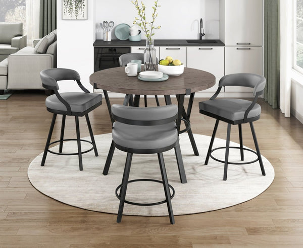 English Elm Brown Oak Veneer Round Counter Height Table with Matte Black Metal Base Seats Four B011P199727