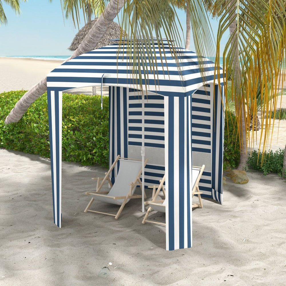 English Elm Outsunny 5.8' Portable Beach Umbrella Cabana With Vented Double-Top, Sandbags & Carry Bag, Blue Stripes W2225P174194-GIGA