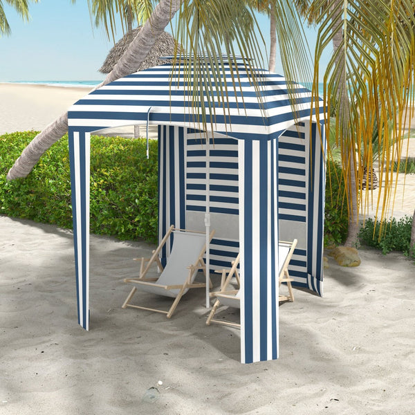 English Elm Outsunny 5.8' Portable Beach Umbrella Cabana With Vented Double-Top, Sandbags & Carry Bag, Blue Stripes W2225P174194-GIGA
