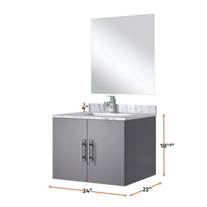 English Elm Dark Grey Single Bath Vanity Set With Carrara Marble Top, Mirror & Faucet - Compact Elegance! B2731S01295