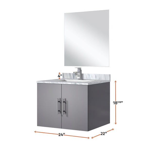 English Elm Dark Grey Single Bath Vanity Set With Carrara Marble Top, Mirror & Faucet - Compact Elegance! B2731S01295