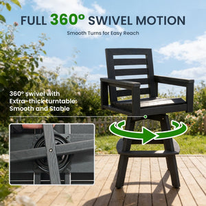 English Elm Outdoor Hdpe Ladderback Swivel Barstool Wood Grain Finish for Poolside Porch Deck Carbon W1886P440640