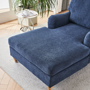 English Elm Modern Mid-Century Oversized Chaise Lounger Sofa Bed with Solid Wood Legs, Deep Seat Comfort Sleeper Blue W2363S00067
