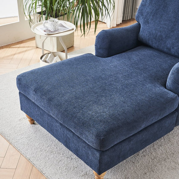 English Elm Modern Mid-Century Oversized Chaise Lounger Sofa Bed with Solid Wood Legs, Deep Seat Comfort Sleeper Blue W2363S00067