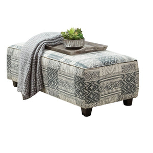 English Elm Transitional Soft Upholstery Ottoman With Tribal Pattern, Gel Foam Cushion & Stylish Black Legs B2741P355853-GIGA