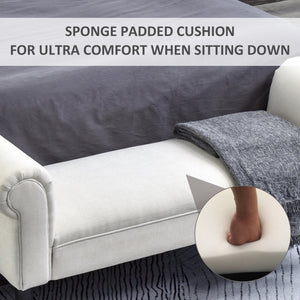 English Elm HOMCOM Upholstered Linen 52" End of Bed Bench with Armrests, Padded Ottoman Seat and Under-Storage Cream White W2225P217017