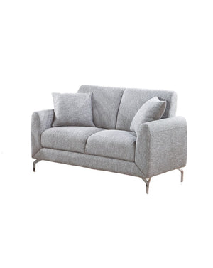 English Elm Elegant Burlap-Like 2pc Sofa Loveseat Set with Chrome Triangle Legs, Tight Seat/Back & Pillows Light Gray 75 L x 30 W x 21 H B011S01336