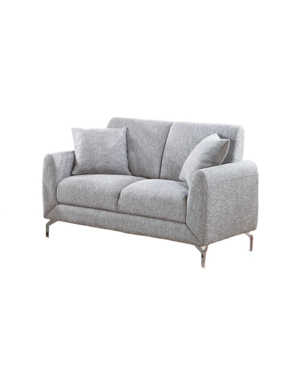 English Elm Elegant Burlap-Like 2pc Sofa Loveseat Set with Chrome Triangle Legs, Tight Seat/Back & Pillows Light Gray 75 L x 30 W x 21 H B011S01336