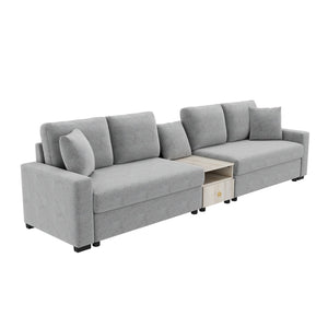English Elm Modern Chenille Modular Sofa with Storage Armrest Console Table Living Room Seating Grey N763S000064E
