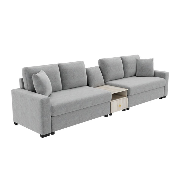 English Elm Modern Chenille Modular Sofa with Storage Armrest Console Table Living Room Seating Grey N763S000064E