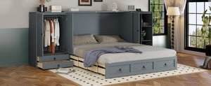 English Elm Queen Murphy Bed with Wardrobe Cabinets Built-in Usb Charging and Concealed Drawers Gray LP000590AAE