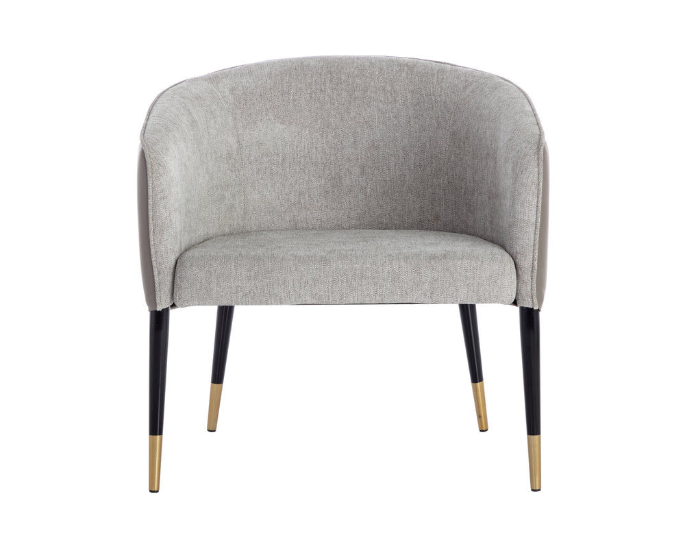 Sunpan Asher Lounge Chair – Modern Barrel Back Design with Black Steel Legs and Elegant Gold Foot Caps Flint Grey / Napa Taupe