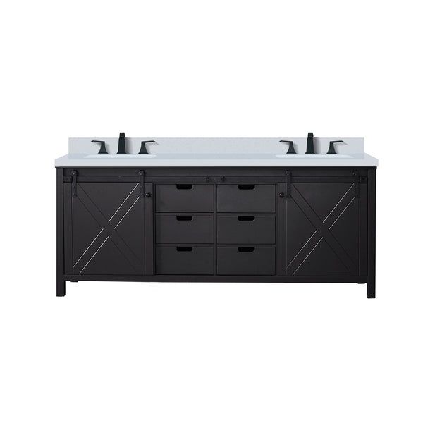 English Elm Brown Double Bath Vanity With Cultured Marble Countertop & Faucet Set - Stylish Storage Solution! B2731P260155