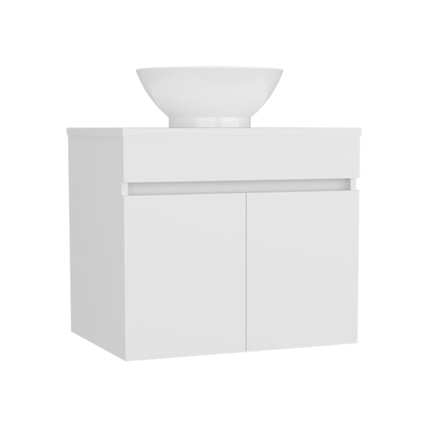 English Elm Vessel Sink Vanity Manchester with Vessel Basin, Two Drawers & Open Shelf, White MDF Storage Stylishly B200P313681