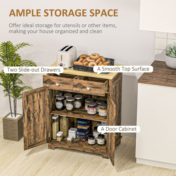 English Elm Homcom Rustic Brown Sideboard Rubberwood Top Buffet with Drawers Adjustable Shelf W2225P229311