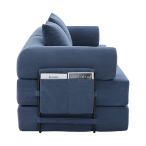 English Elm UNITED modular foldable sofa with metal frame, corduroy upholstery, side pocket & quick assembly convenience Navy W1568P375644