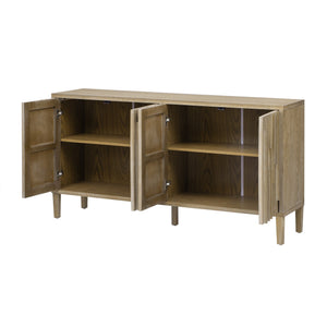 English Elm U_Style 59.8" 4-Door Sideboard with Solid Ash Veneer, Hidden Handles, Spacious Buffet Storage for Home Natural N711P290714O