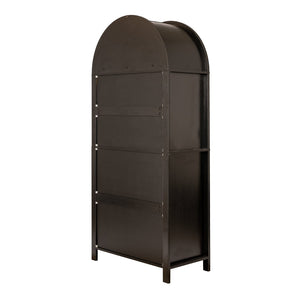English Elm 71" Arched Glass Barn Door Pantry Cabinet Farmhouse Mdf Storage for Kitchen Dining Black W2917S00016