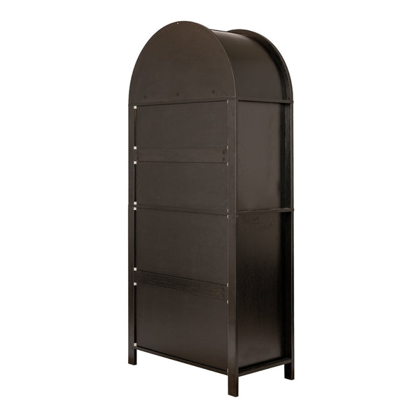 English Elm 71" Arched Glass Barn Door Pantry Cabinet Farmhouse Mdf Storage for Kitchen Dining Black W2917S00016
