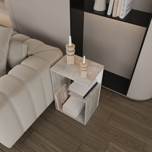 English Elm Side Table Sallis — Compact Engineered Wood Accent Table with Open Shelf, Portable Space-Saving Design Gray B092P309175