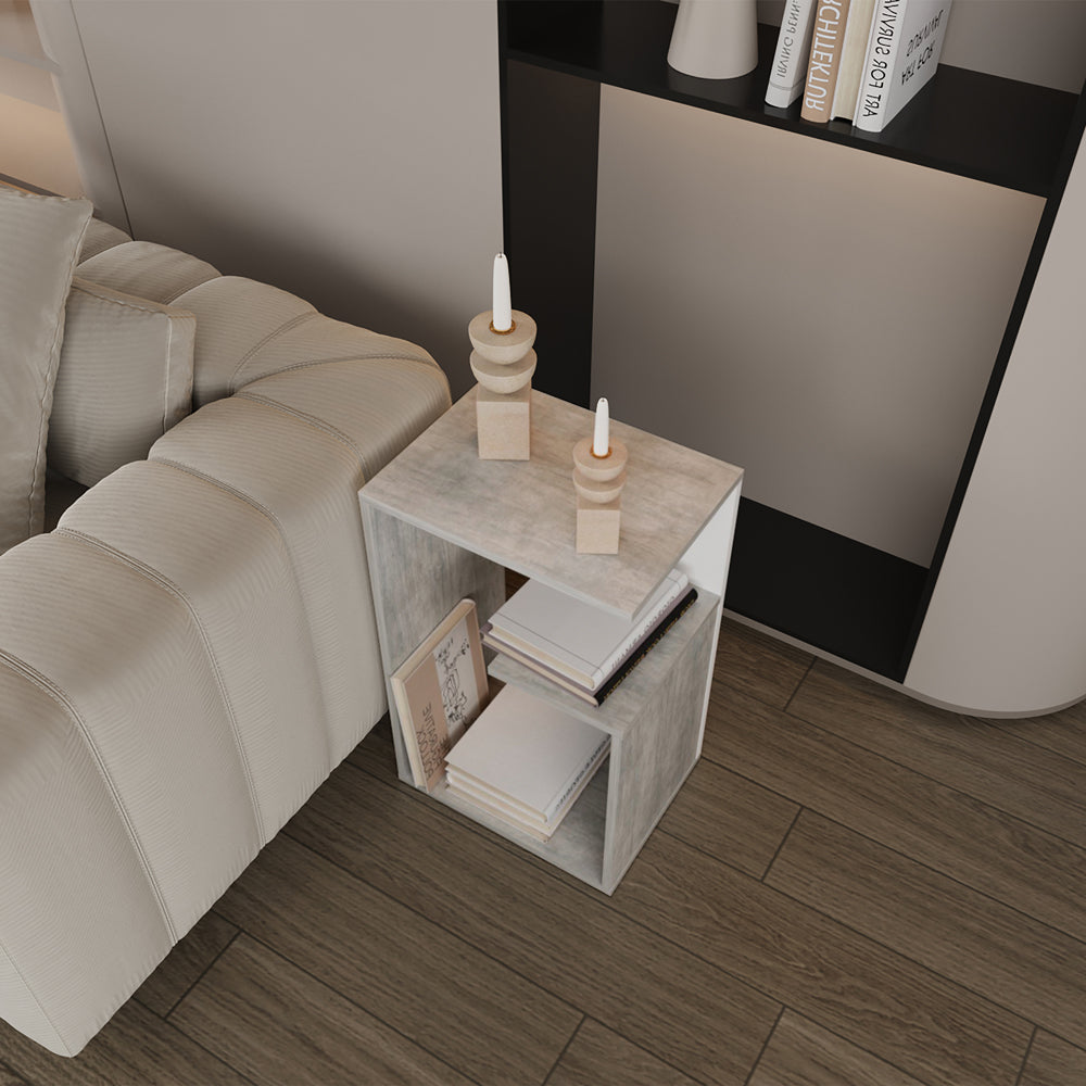 English Elm Side Table Sallis - Compact Engineered Wood End Table with Open Shelf, Portable Space-Saving Design Gray B092P309175