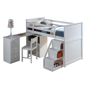 English Elm White Twin Loft Bed with Built-In Desk, Chest & Storage Ladder — Convertible Swivel Desk, Sturdy Slats, Smooth Drawers B062S00463