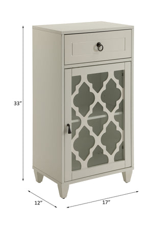 English Elm Ceara White Finish Accent Table with Drawer & Glass Door, Tapered Legs, Compact Storage and Style B2726P270524