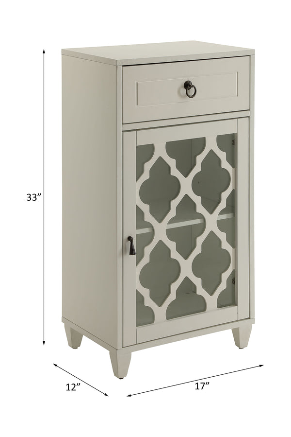 English Elm Ceara White Finish Accent Table with Drawer & Glass Door, Tapered Legs, Compact Storage and Style B2726P270524