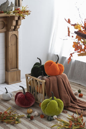 English Elm Set Of 2 Velvet Weighted Pumpkins - Apple Green Decor For Farmhouse Fall Tabletop & Thanksgiving W2078P246652-GIGA