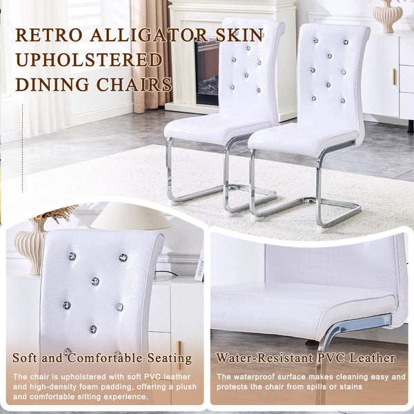 English Elm Luxury Pu Upholstered Dining Chair Set of 4 with Channel Stitching and Metal Legs White W1512P491873