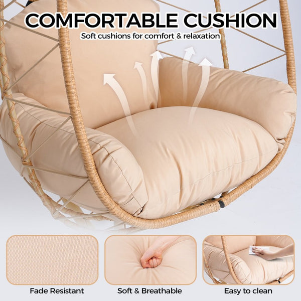 English Elm Hanging Egg Swing Chair Pe Wicker Stand Outdoor Patio Ergonomic Cushioned Seat T5880P497564