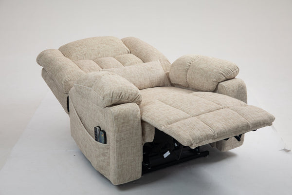 English Elm Power Lift Recliner modern velvet lift chair with remote, tufted wingback, ergonomic support, 350 lb capacity Cream W547S00067