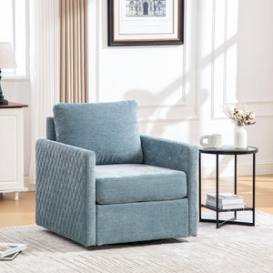 English Elm 29.5''w Chenille Swivel Club Chair with Hidden Storage Tufted Square Seat for Reading Nooks Blue W3118P419159