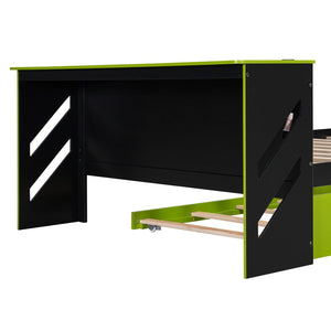 English Elm Full Size Wood Daybed with Twin Trundle Desk and Usb Charging for Teen Rooms Green LT000262AAG