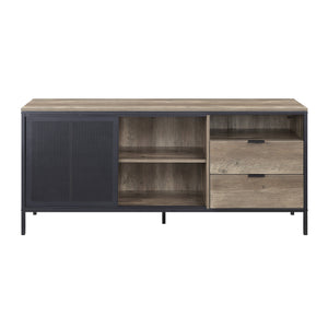 English Elm Nantan Rustic Oak & Black TV Stand with 2 Drawers, 5 Open Shelves, Industrial Modern Media Console B2726S00222