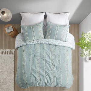 English Elm 3 INK+IVY Kara Cotton Jacquard Comforter Set Full/Queen — Eco OEKO-TEX Stripe & Diamond Reversible Design Aqua 22.44 L x 21.65 W x 13.39 H B03596412