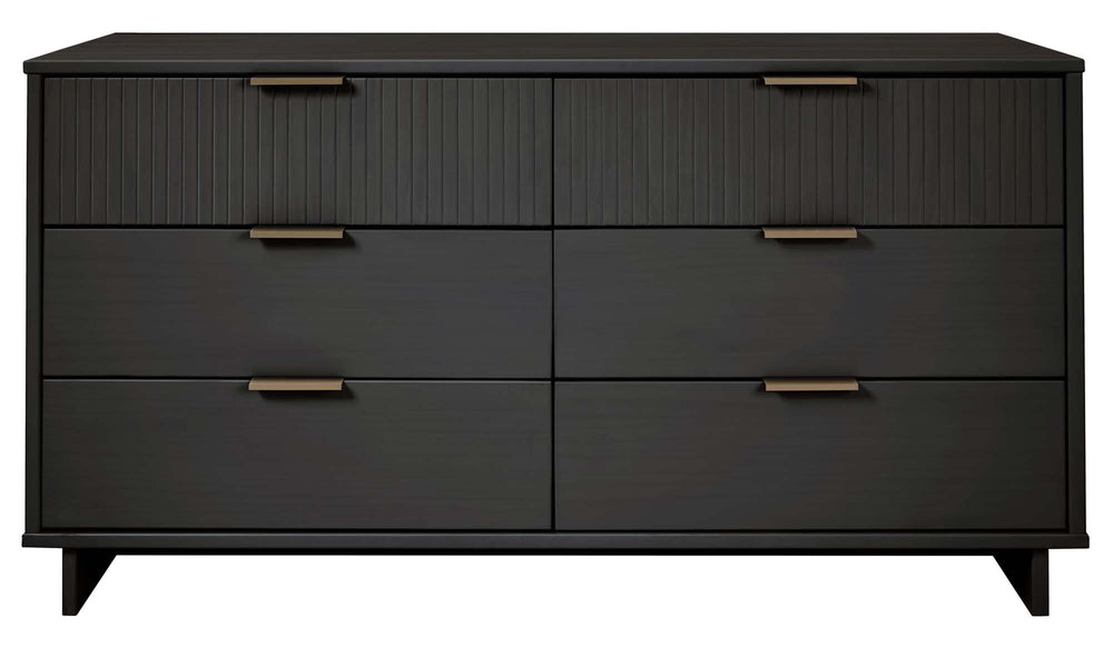 English Elm Granville 55" Dresser In Charcoal Gray - Chic 6-Drawer Storage With Ribbed Fronts & Gold Handles B365S00090